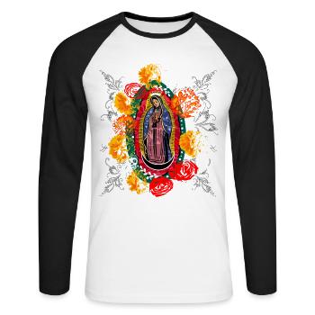 Halloween Jour des morts Guadalupe - T-shirt baseball manches longues Homme - blanc/noir - Devant - Nik (191cm)
