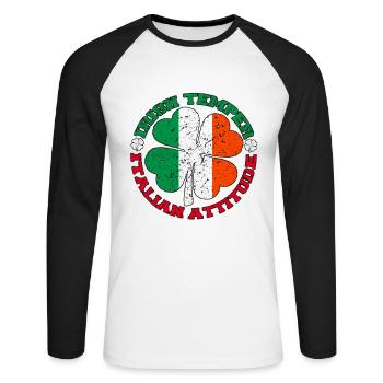 Irish Temper Italian Attitude Shirt Patrick's Day - Unisex Long Sleeve Baseball T-Shirt - white/black - Front - Nik (191cm)