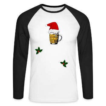 Weihnachtsbierkrug Weihnachtsfreude - Unisex Baseballshirt langarm - Weiß/Schwarz - Vorne - Nik (191cm)