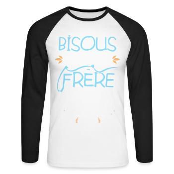 Bisous de ton grand frère Petite Soeur naissance - T-shirt baseball manches longues Homme - blanc/noir - Devant - Nik (191cm)