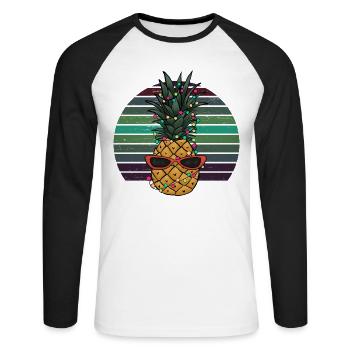 Retro Pineapple String of Lights Christmas Gift - Unisex Long Sleeve Baseball T-Shirt - white/black - Front - Nik (191cm)