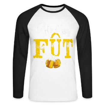 On s'en fût On s'en foût Rhum Barbecue Buvette - T-shirt baseball manches longues Homme - blanc/noir - Devant - Nik (191cm)