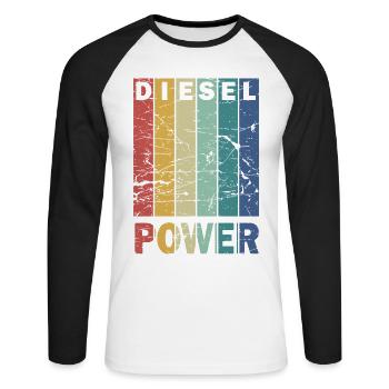 Diesel Power - Unisex Baseballshirt langarm - Weiß/Schwarz - Vorne - Nik (191cm)