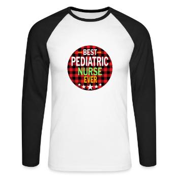 Infirmière pédiatrique - Meilleure infirmière pédiatrique de tous les temps - T-shirt baseball manches longues Homme - blanc/noir - Devant - Nik (191cm)