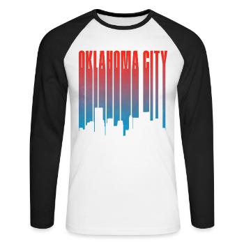 Oklahoma City Skyline Gradient - Unisex Long Sleeve Baseball T-Shirt - white/black - Front - Nik (191cm)