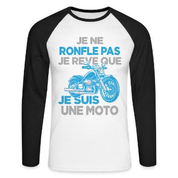 Je Ne Ronfle Pas Je Rêve Que Je Suis Une Moto - T-shirt baseball manches longues Homme - blanc/noir - Devant - Nik (191cm)