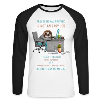 Funny Sloth Saying Professional Napping - Unisex Long Sleeve Baseball T-Shirt - white/black - Front - Nik (191cm)
