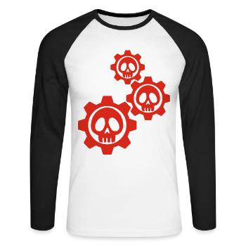 Skulls and red gears - Unisex Long Sleeve Baseball T-Shirt - white/black - Front - Nik (191cm)
