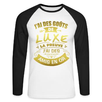 J'ai des goûts de luxe J'ai des amis en or - T-shirt baseball manches longues Homme - blanc/noir - Devant - Nik (191cm)