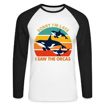 Désolé d’être en retard, j’ai vu les amoureux des orques - T-shirt baseball manches longues Homme - blanc/noir - Devant - Nik (191cm)