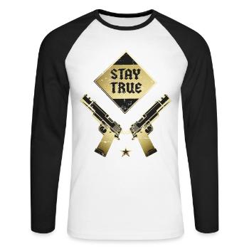 Bleib dir Treu - Unisex Baseballshirt langarm - Weiß/Schwarz - Vorne - Nik (191cm)