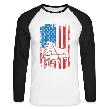 Piano drapeau des États-Unis - T-shirt baseball manches longues Homme - blanc/noir - Devant - Nik (191cm)