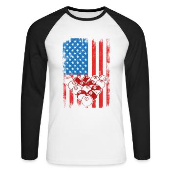 4. Juli Billard - Unisex Baseballshirt langarm - Weiß/Schwarz - Vorne - Nik (191cm)