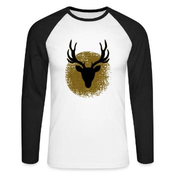 Silhouette de cerf doré en cercle - T-shirt baseball manches longues Homme - blanc/noir - Devant - Nik (191cm)