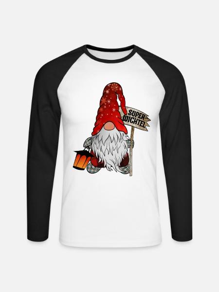 Christmas Gnome Super Wichtel - Unisex Baseballshirt langarm - Weiß/Schwarz