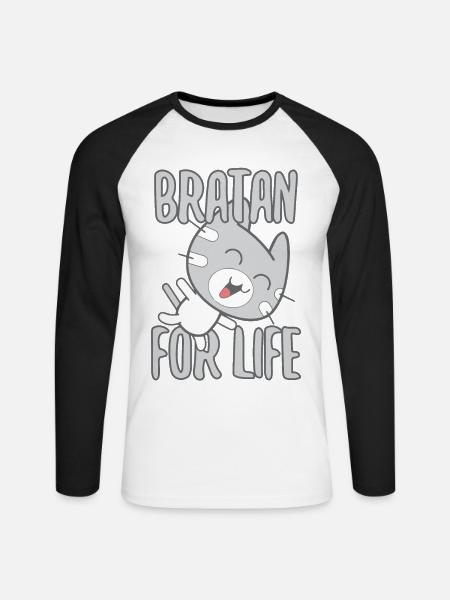 Bratan Katze Kater grau Geschenk - Unisex Baseballshirt langarm - Weiß/Schwarz