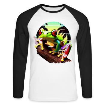 Red Eyed Tree Frog Sunset - Unisex Long Sleeve Baseball T-Shirt - white/black - Front - Nik (191cm)