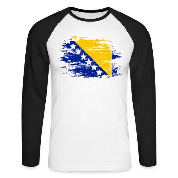 Bosnia flag used - Unisex Long Sleeve Baseball T-Shirt - white/black - Front - Nik (191cm)