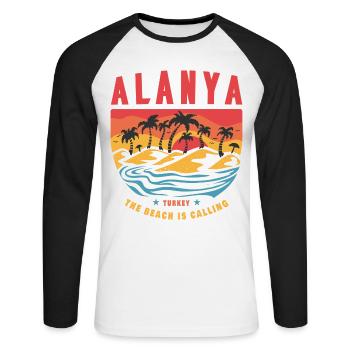 Design de plage vintage à Alanya, en Turquie - T-shirt baseball manches longues Homme - blanc/noir - Devant - Nik (191cm)