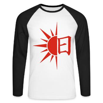 Le mot soleil en japonais (rouge) - T-shirt baseball manches longues Homme - blanc/noir - Devant - Nik (191cm)