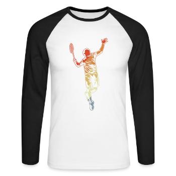 Badmintonspieler Zeichnung - Unisex Baseballshirt langarm - Weiß/Schwarz - Vorne - Nik (191cm)