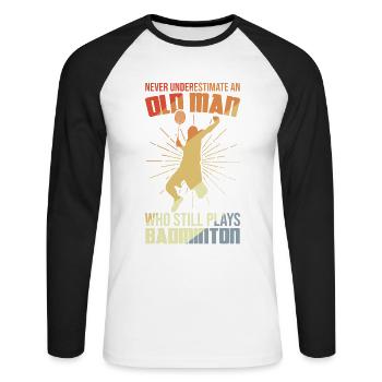 Badminton Großvater - Unisex Baseballshirt langarm - Weiß/Schwarz - Vorne - Nik (191cm)