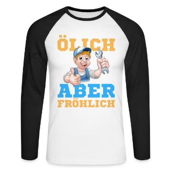 Fröhlicher Schrauber Werkstatt-Design - Unisex Baseballshirt langarm - Weiß/Schwarz - Vorne - Nik (191cm)
