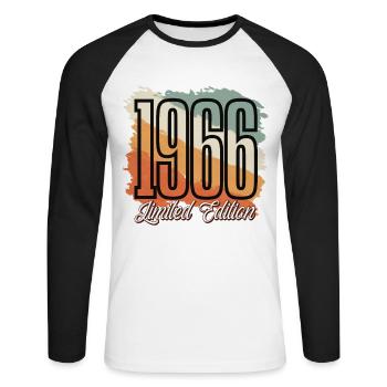 1966 Année de naissance Anniversaire Année de construction Vintage Rétro - T-shirt baseball manches longues Homme - blanc/noir - Devant - Nik (191cm)