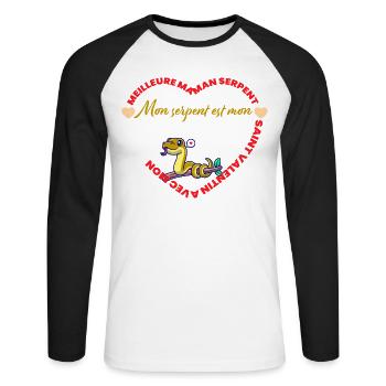 Mon serpent est mon Valentin - T-shirt baseball manches longues Homme - blanc/noir - Devant - Nik (191cm)