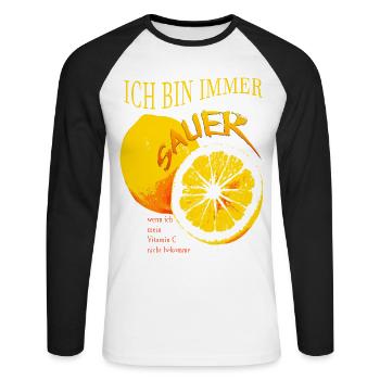 ich bin immer sauer Vitamin C Zitrone - Unisex Baseballshirt langarm - Weiß/Schwarz - Vorne - Nik (191cm)