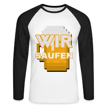 Wir Saufen Pixel Bier Motiv - Unisex Baseballshirt langarm - Weiß/Schwarz - Vorne - Nik (191cm)