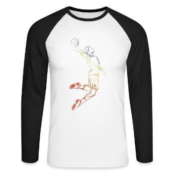Basketballspieler - Unisex Baseballshirt langarm - Weiß/Schwarz - Vorne - Nik (191cm)
