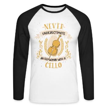 Cello Musician String Instrument Gift - Unisex Long Sleeve Baseball T-Shirt - white/black - Front - Nik (191cm)