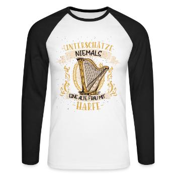 Harfe Harfenistin Musikerin Musik Geschenk - Unisex Baseballshirt langarm - Weiß/Schwarz - Vorne - Nik (191cm)