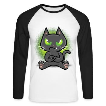 Chat têtu - T-shirt baseball manches longues Homme - blanc/noir - Devant - Nik (191cm)