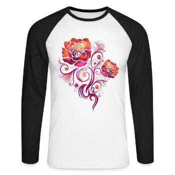 Fleurs Heureuses Aquarelle Roses - T-shirt baseball manches longues Homme - blanc/noir - Devant - Nik (191cm)