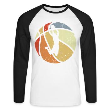 Ballon de basket vintage - T-shirt baseball manches longues Homme - blanc/noir - Devant - Nik (191cm)