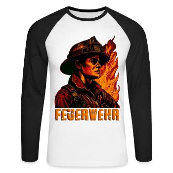 Feuerwehr / Feuerwehrmann - Unisex Baseballshirt langarm - Weiß/Schwarz - Vorne - Nik (191cm)