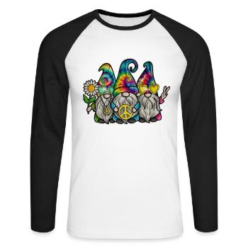 Hippie Gnomes Peace Tie Dye - Unisex Long Sleeve Baseball T-Shirt - white/black - Front - Nik (191cm)