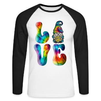 Gnome Love Peace Tie Dye - Unisex Long Sleeve Baseball T-Shirt - white/black - Front - Nik (191cm)