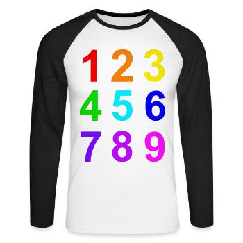 Apprenez les nombres 1 à 9 couleurs - T-shirt baseball manches longues Homme - blanc/noir - Devant - Nik (191cm)