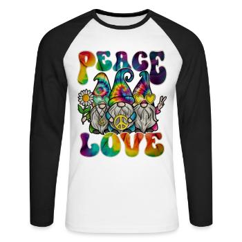 Hippie Gnomes Peace Tie Dye - Unisex Long Sleeve Baseball T-Shirt - white/black - Front - Nik (191cm)
