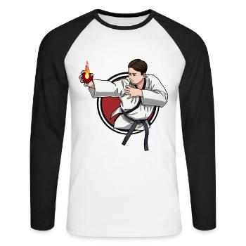 Combattant Autodéfense Karaté Judo Coeur Enfant - T-shirt baseball manches longues Homme - blanc/noir - Devant - Nik (191cm)