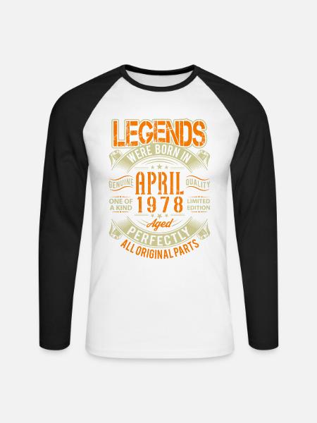 1978 April Birthday Legend - Unisex Long Sleeve Baseball T-Shirt - white/black