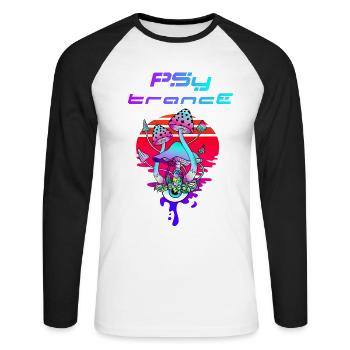 Psytrance Psychedelic Pilz Sunset - Unisex Baseballshirt langarm - Weiß/Schwarz - Vorne - Nik (191cm)