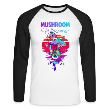 Champignons magiques Mushroom Whisperer - T-shirt baseball manches longues Homme - blanc/noir - Devant - Nik (191cm)