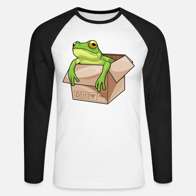 Frosch Karton - Unisex Baseballshirt langarm - Weiß/Schwarz