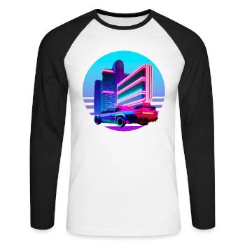 Retro Wave 80s Vaporwave Sunset - T-shirt baseball manches longues Homme - blanc/noir - Devant - Nik (191cm)