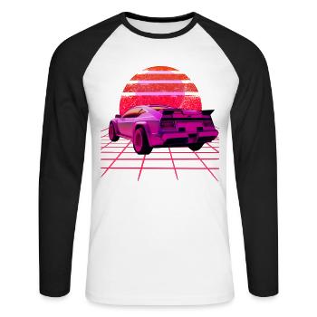 Retro Wave super voiture Sunset - T-shirt baseball manches longues Homme - blanc/noir - Devant - Nik (191cm)