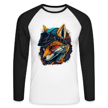 Renard guerrier au casque - T-shirt baseball manches longues Homme - blanc/noir - Devant - Nik (191cm)